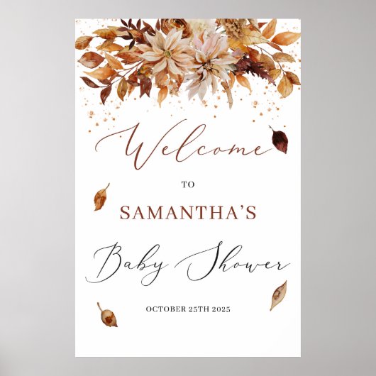 Boho herfst en herfst floral Baby Welcome Sign Poster (Voorkant)