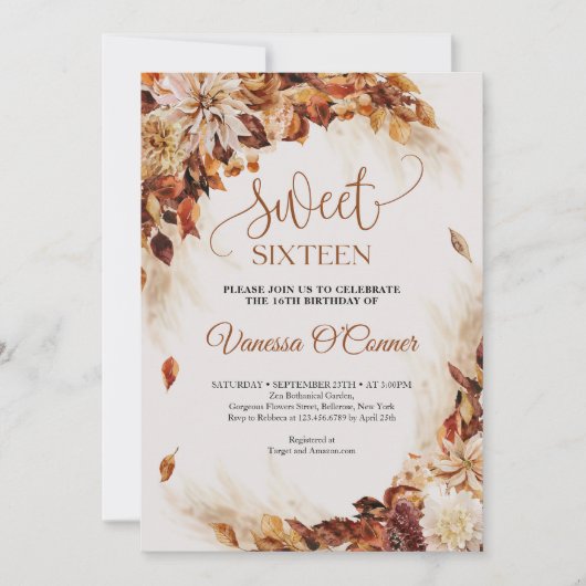 Boho Herfst en herfst koperbloemen en bladeren Kaart (Voorkant)