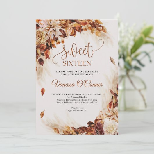 Boho Herfst en herfst koperbloemen en bladeren Kaart (Staand voorkant)