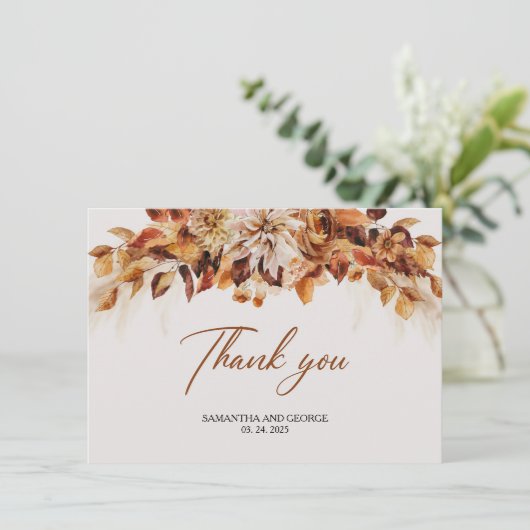 Boho-herfst en najaarsbloemen van de waterverf bedankkaart (Staand voorkant)