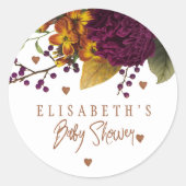 Boho herfst floraal geslachtsneutraal baby shower ronde sticker (Voorkant)