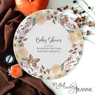 BOHO Herfst Floral Autumn Butterfly Baby shower Papieren Bordje