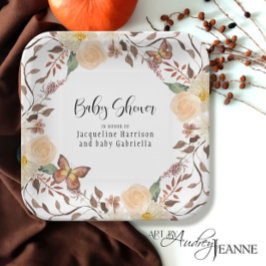 BOHO Herfst Floral Autumn Butterfly Baby shower Papieren Bordje