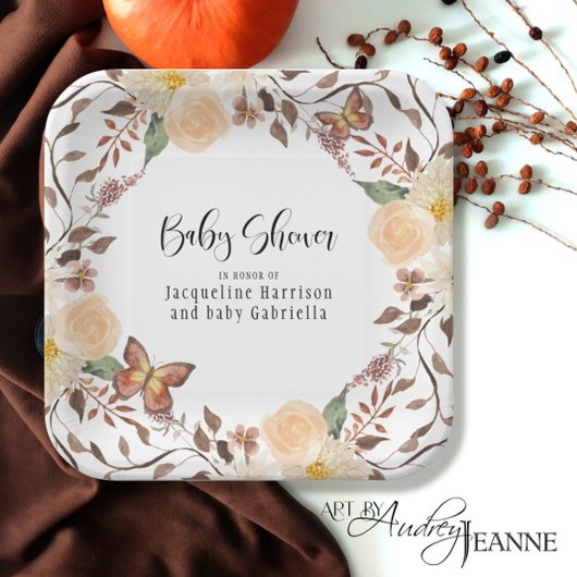 BOHO Herfst Floral Autumn Butterfly Baby shower Papieren Bordje