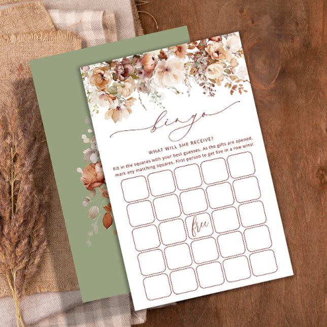 Boho Herfst Floral Baby Bingo Game Kaart (Creator heeft geüpload)