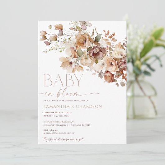 Boho herfst floral baby bloom baby shower kaart (Staand voorkant)