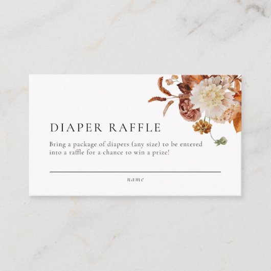 Boho Herfst Floral Baby shower Diaper Raffle Kaart (Voorkant)