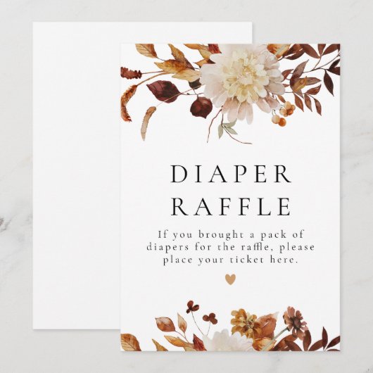 Boho Herfst Floral Baby shower Diaper Raffle Sign Kaart (Voorkant / Achterkant)