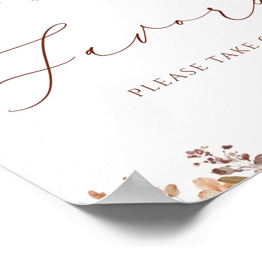 Boho Herfst Floral Baby shower Favors Sign Poster (Hoek)