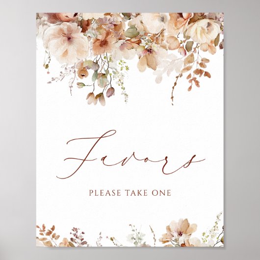 Boho Herfst Floral Baby shower Favors Sign Poster (Voorkant)