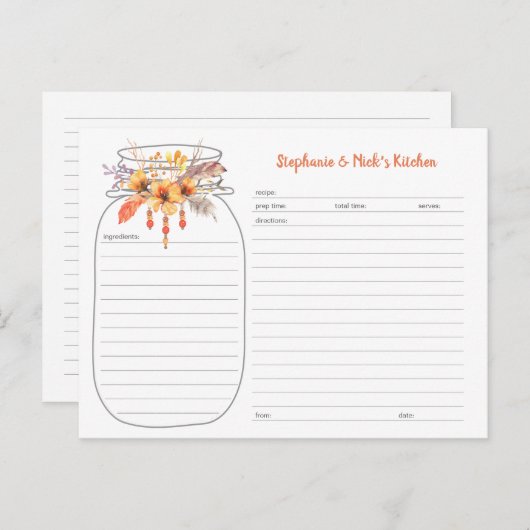 Boho Herfst Floral beheert Mason Jar Recipe Kaarte Aankondigingskaart (Voorkant / Achterkant)