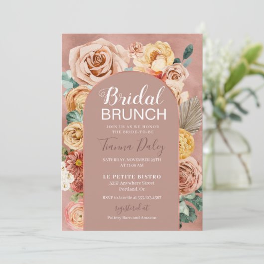 Boho Herfst Floral Bridal Brunch  Kaart (Staand voorkant)