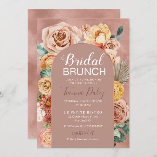 Boho Herfst Floral Bridal Brunch  Kaart (Voorkant / Achterkant)