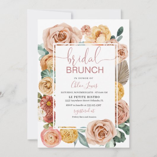 Boho Herfst Floral Bridal Brunch Uitnodiging (Voorkant)