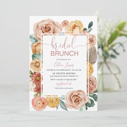 Boho Herfst Floral Bridal Brunch Uitnodiging (Staand voorkant)