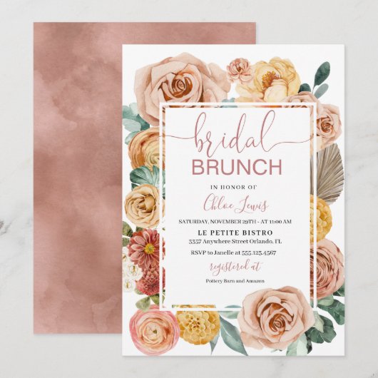 Boho Herfst Floral Bridal Brunch Uitnodiging (Voorkant / Achterkant)