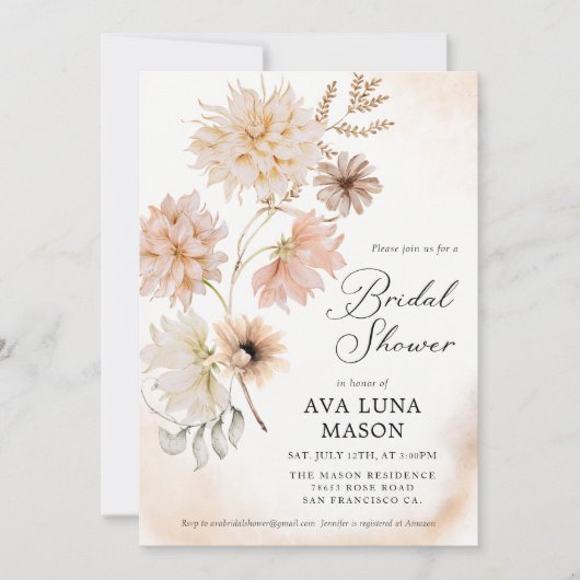 Boho Herfst Floral Bridal Shower Kaart (Voorkant)