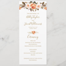 Boho Herfst Floral Burnt Oranje Wedding Programme