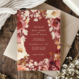 Boho Herfst Floral Gold Cream Scarlet bruiloft Kaart