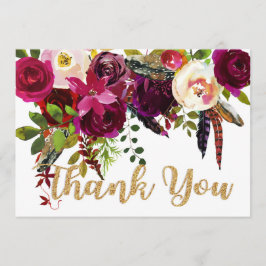 Boho Herfst Floral Gold Modern Bedankt