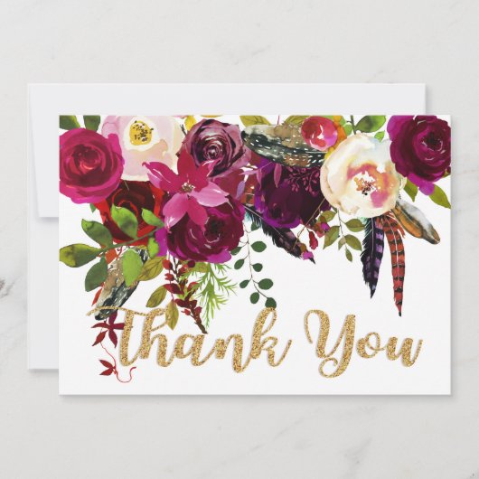 Boho Herfst Floral Gold Modern Bedankt (Voorkant)