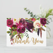 Boho Herfst Floral Gold Modern Bedankt (Staand voorkant)