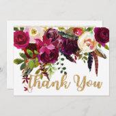 Boho Herfst Floral Gold Modern Bedankt (Voorkant / Achterkant)