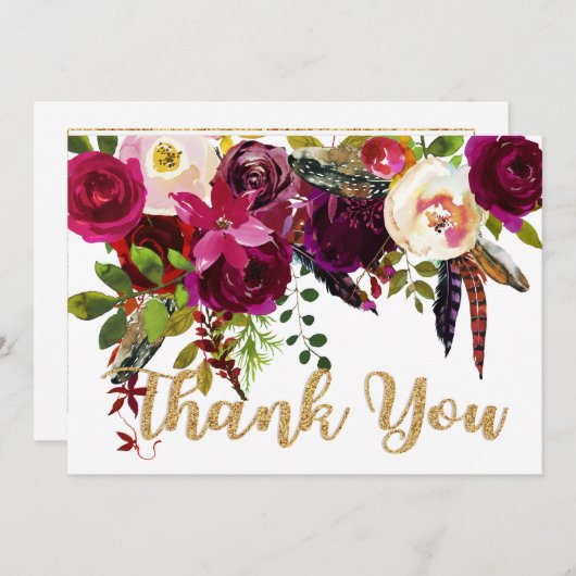 Boho Herfst Floral Gold Modern Bedankt (Voorkant / Achterkant)