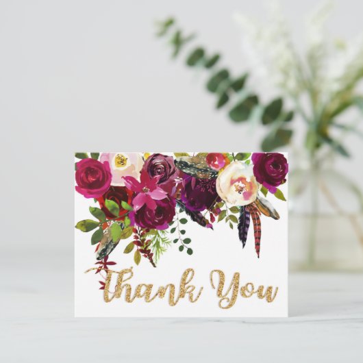 Boho Herfst Floral Gold Modern Bedankt (Staand voorkant)