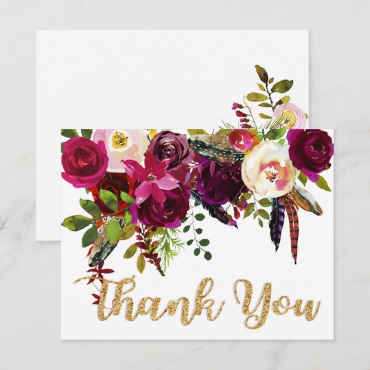 Boho Herfst Floral Gold Modern Bedankt (Voorkant / Achterkant)