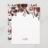 Boho Herfst Floral Monogrammed Stationery Note Kaa Notitiekaartje (Voorkant / Achterkant)