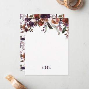 Boho Herfst Floral Monogrammed Stationery Note Kaa Notitiekaartje