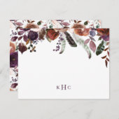 Boho Herfst Floral Monogrammed Stationery Note Kaa Notitiekaartje (Voorkant / Achterkant)