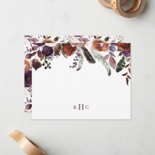 Boho Herfst Floral Monogrammed Stationery Note Kaa Notitiekaartje