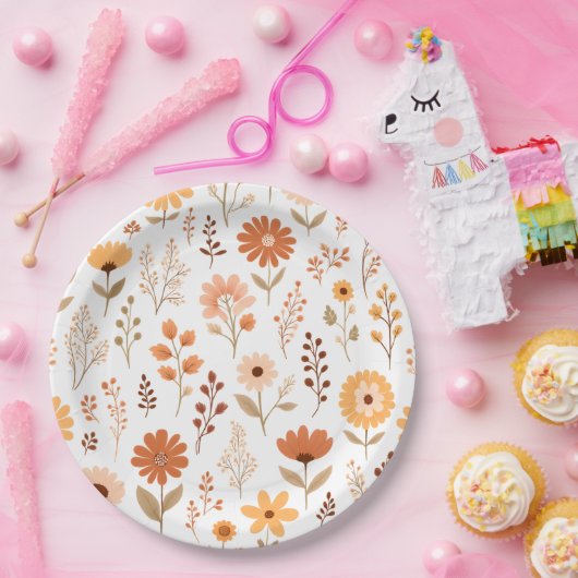 Boho Herfst Floral Papieren Bordje (Feest)