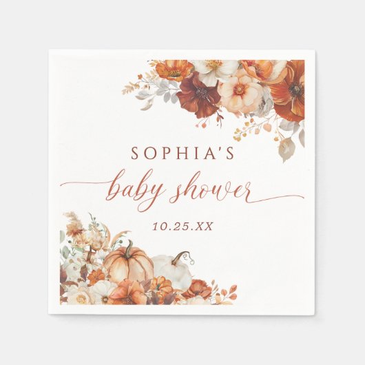 Boho Herfst Floral Pumpkin Baby shower Servet (Voorkant)