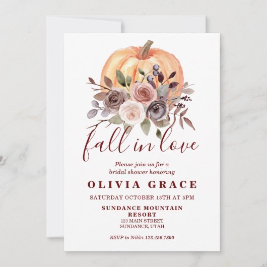 Boho herfst floral Pumpkin Bridal Shower Invitatio Kaart (Voorkant)