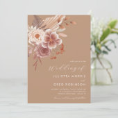 Boho Herfst Floral QR Code Foto Herfstbruiloft Kaart (Staand voorkant)