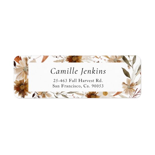 Boho Herfst Floral Return Address Label (Voorkant)