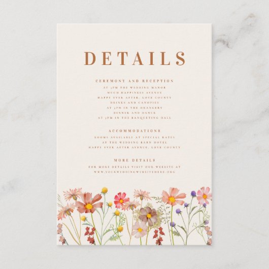 Boho Herfst Floral Terracotta bruiloft Details Informatiekaartje (Voorkant)