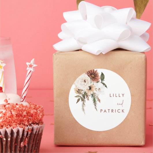 Boho Herfst Floral Terracotta Wedding Ronde Sticker (Feest)