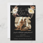 BOHO Herfst Floral Waterverf Foto zwart met script Save The Date (Voorkant)