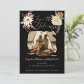 BOHO Herfst Floral Waterverf Foto zwart met script Save The Date (Staand voorkant)