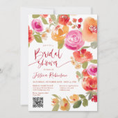 Boho Herfst floral waterverf QR vrijgezellenfeest Kaart (Voorkant)
