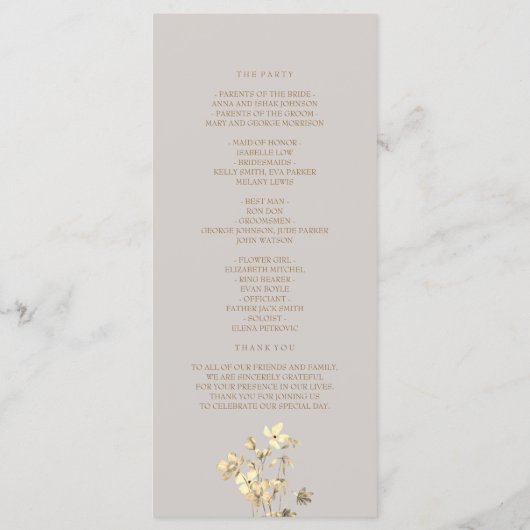 Boho Herfst Floral Wedding Ceremony Programma Programmakaart (Achterkant)