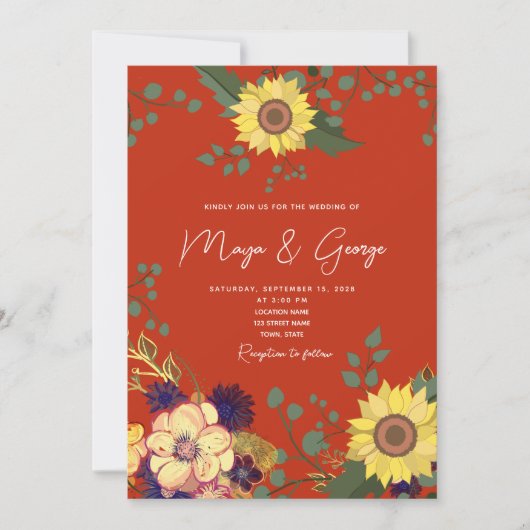 Boho Herfst Floral Wedding Invitation Kaart (Voorkant)