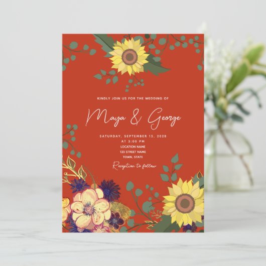 Boho Herfst Floral Wedding Invitation Kaart (Staand voorkant)
