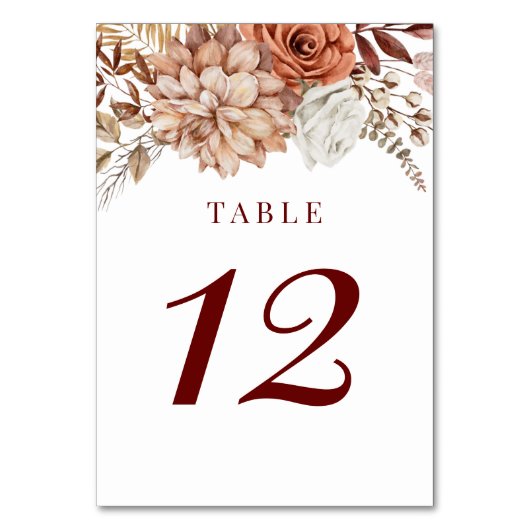 Boho Herfst Floral Wedding Table Number Kaart (Voorkant)