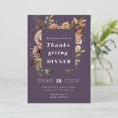 Boho herfst florale paarse Thanksgiving diner Kaart (Staand voorkant)