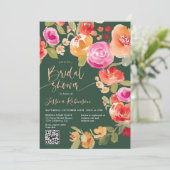 Boho Herfst florale waterverf QR groen vrijgezelle Kaart (Staand voorkant)